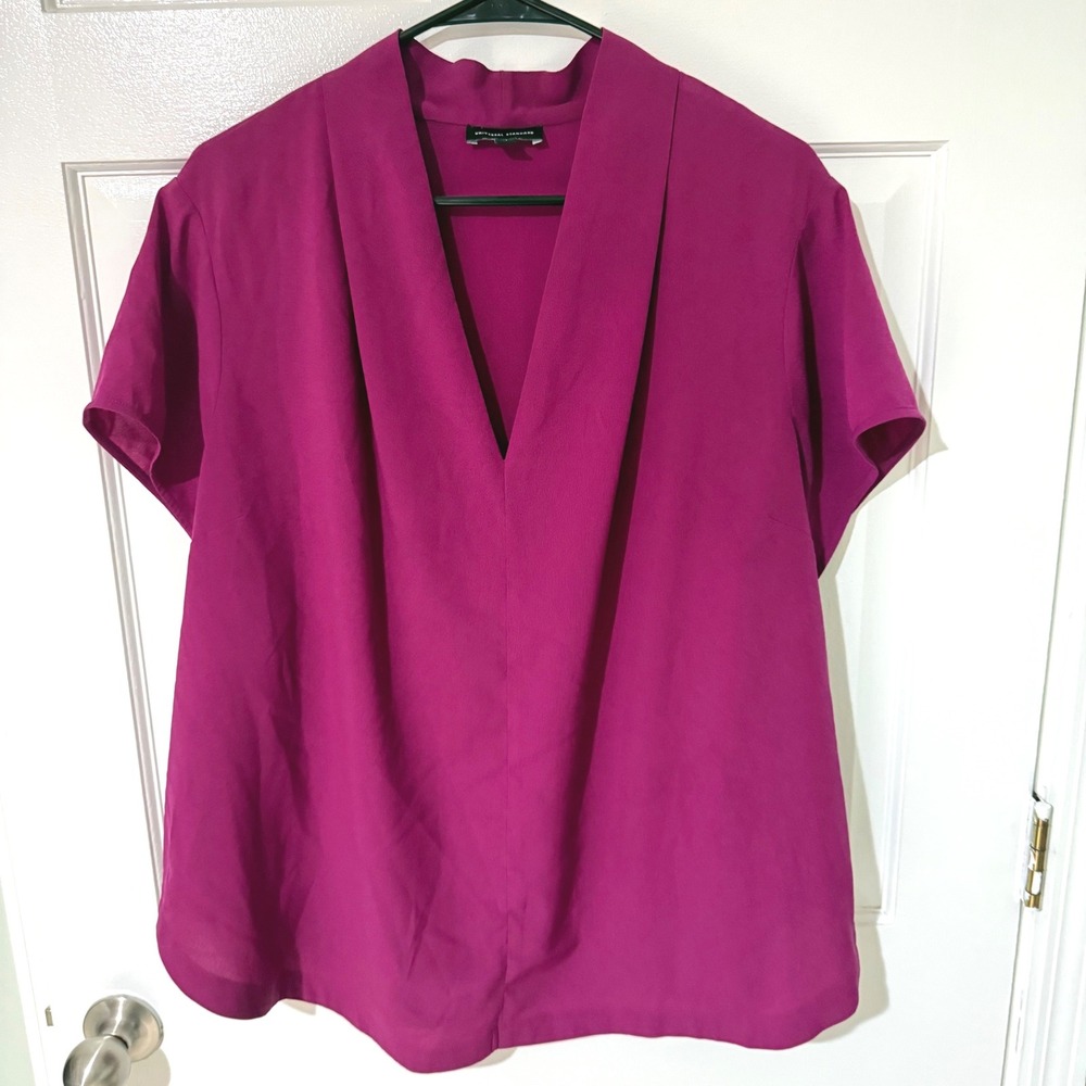 Universal Standard Berry Magenta V-Neck Short Sleeve Blouse Top UST01177 Medium